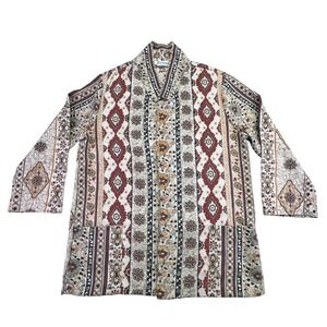 Joanna Women's Vintage Medium Geometric Floral Print Long Sleeve Top Jacket